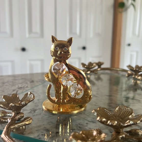 24K Gold Plated Cat Crystal Creations Candlestick Holder Decor - Picture 9 of 10